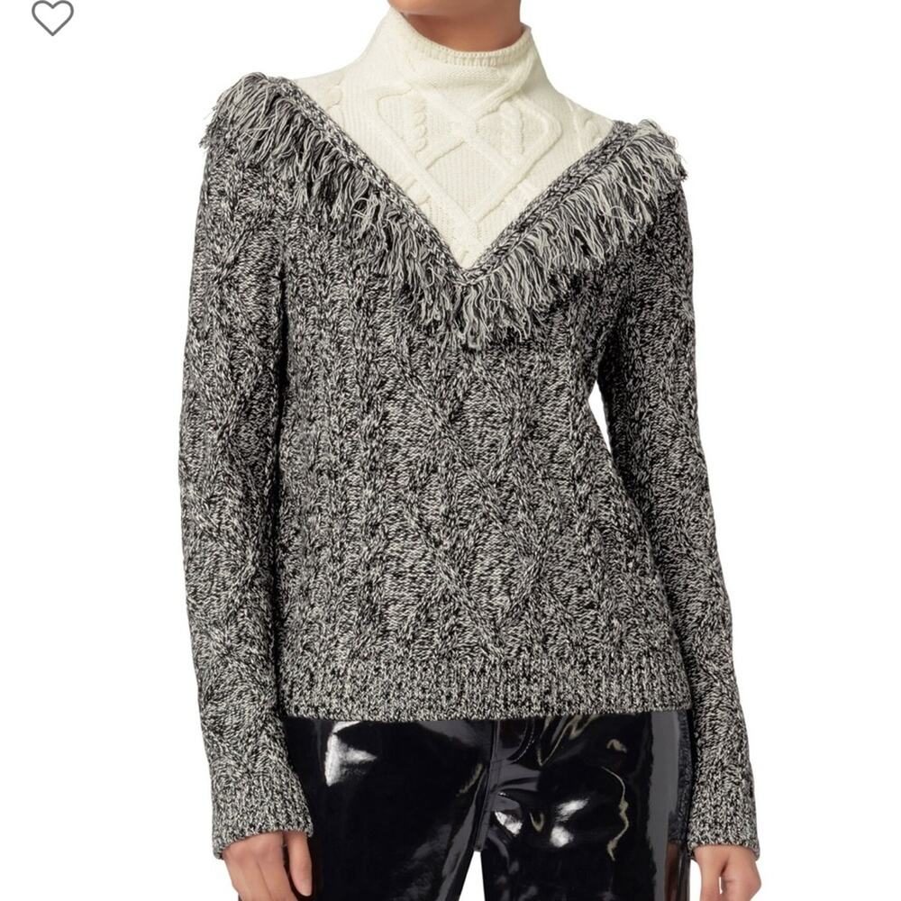 INTERMIX Deja Fringe Cable Knit Pullover Sweater Size S